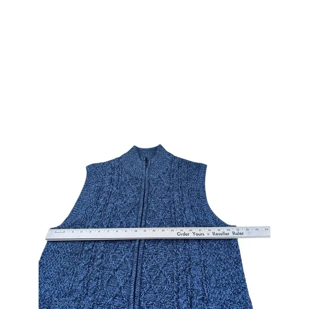 Emerald Isle Weaving Vest Mens Aran Full Zip Gilet Blue Wool Blend Sz Large